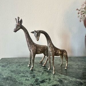 Vintage Brass Giraffe Pair Set of Two Nursery Decor Antique Solid Brass Trinket